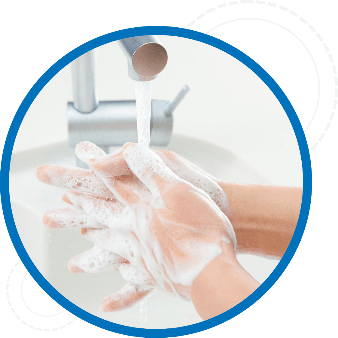 Close up of soapy hands under running water in a sink