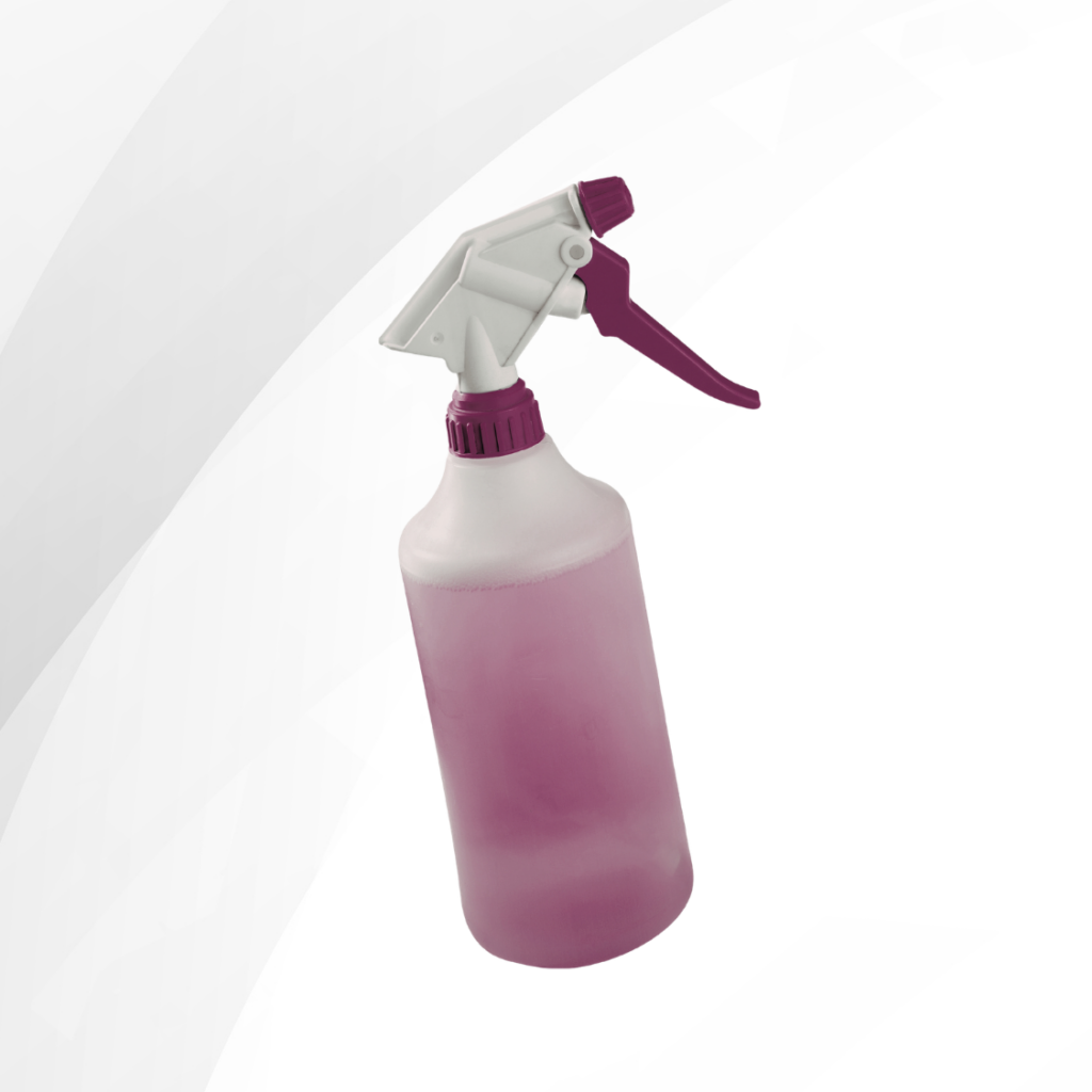 Spray bottle with cleaning solution inside