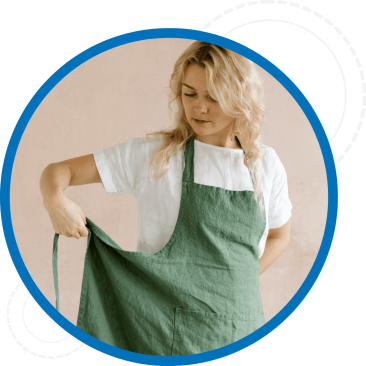 Image of a Woman putting on a clean apron from Servall