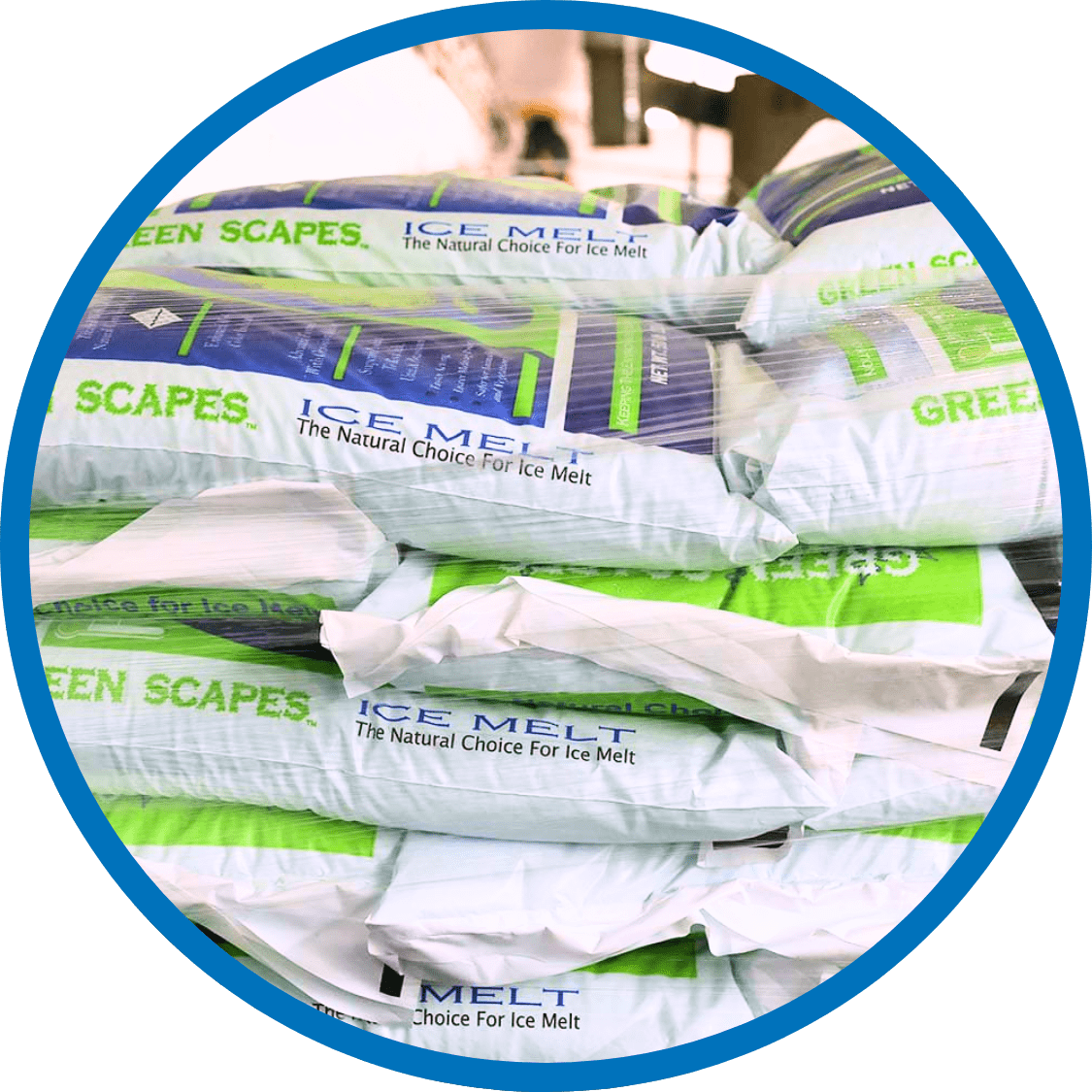 Pallet of ice melt bags prepared for delivery at Servall