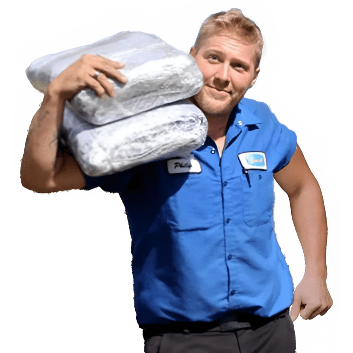 Severall employee carrying uniforms on his shoulder for delivery